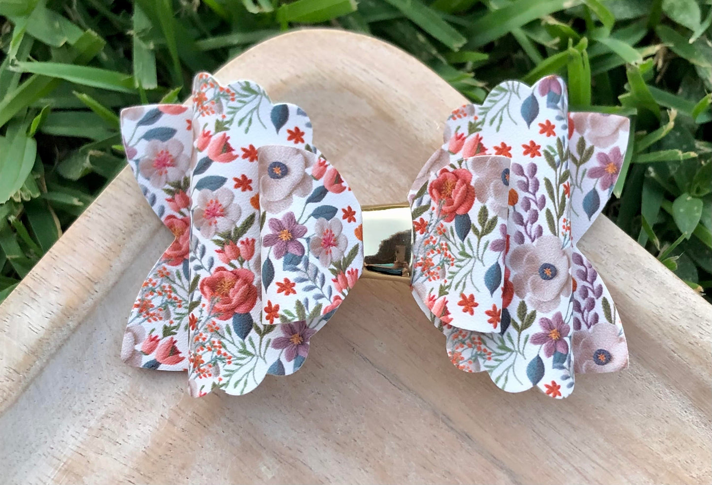 FALLING INTO FLORAL EMBROIDERED LOOK BOW