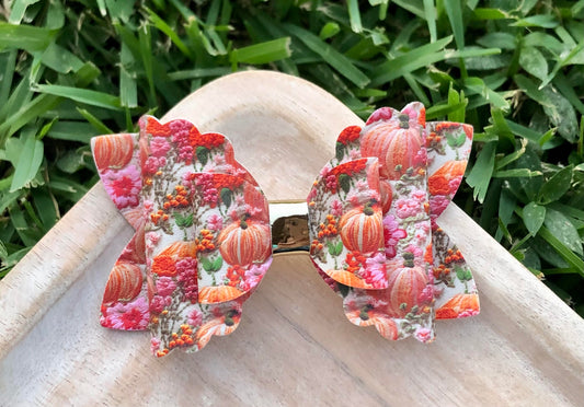 PLUSH PUMPKIN EMBROIDERED LOOK BOW