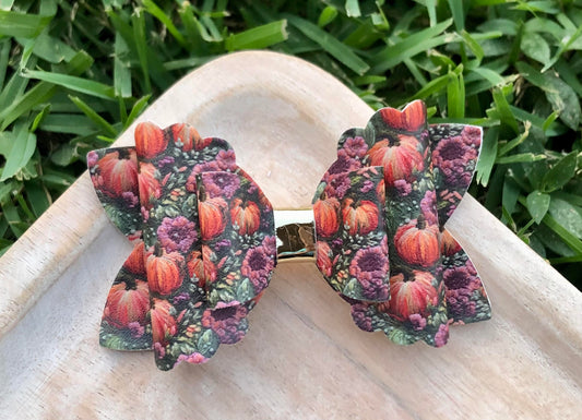 PUMPKIN PATCH FLORAL EMBROIDERED LOOK BOW