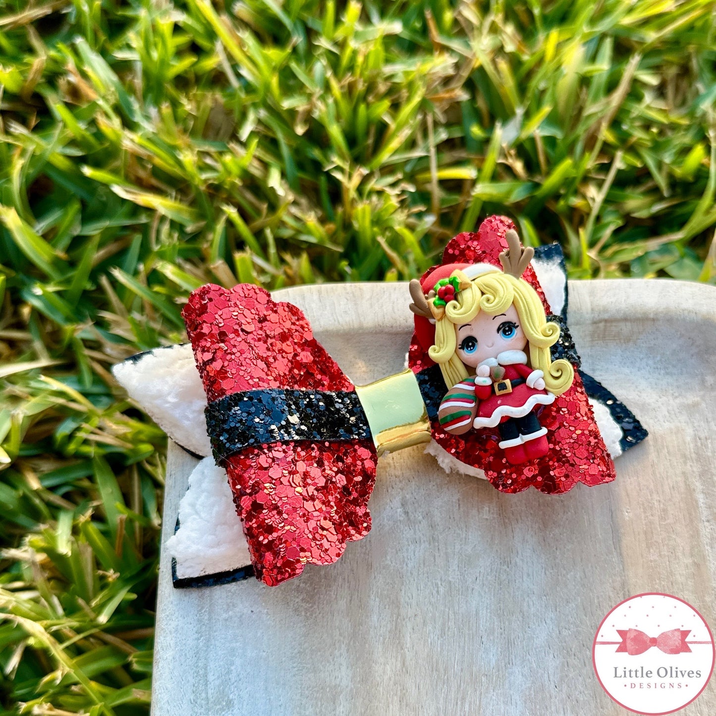 SANTA GIRL CLAY BOW - BLONDE