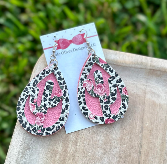 FLORAL CACTUS CHUNKY LEATHER EARRINGS