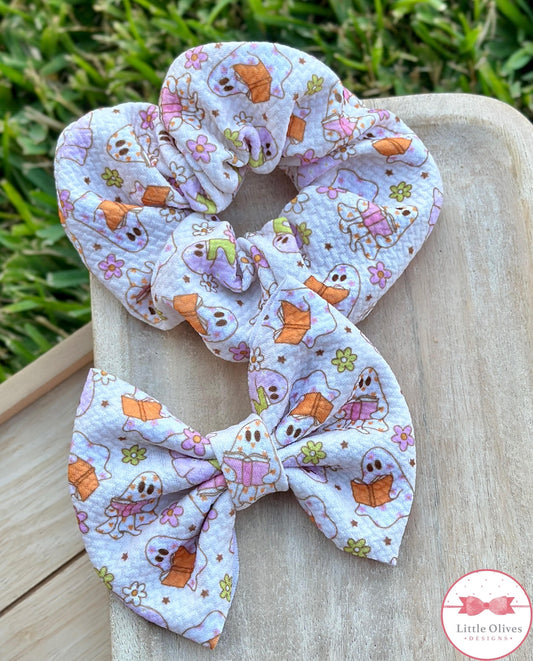 FLORAL GHOST BOOKS SCRUNCHIE OR BOW