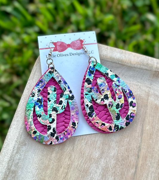 CACTUS CHUNKY LEATHER EARRINGS