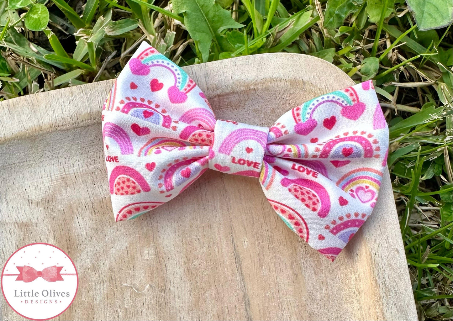 RAINBOW HEARTS COTTON PINCH BOW