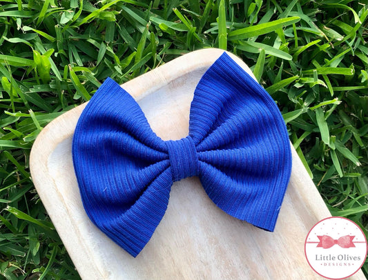 BLUE RIB KNIT BOW