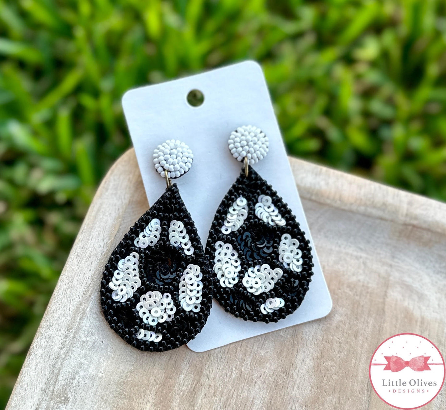 SOCCER BEADED/SEQUIN TEARDROP EARRINGS