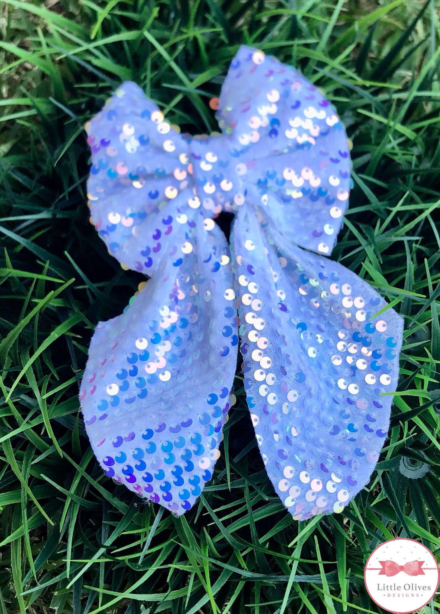 WHITE VELVET SEQUIN SAILOR BOW