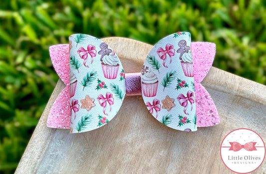 PINK CHRISTMAS CUPCAKES BOW