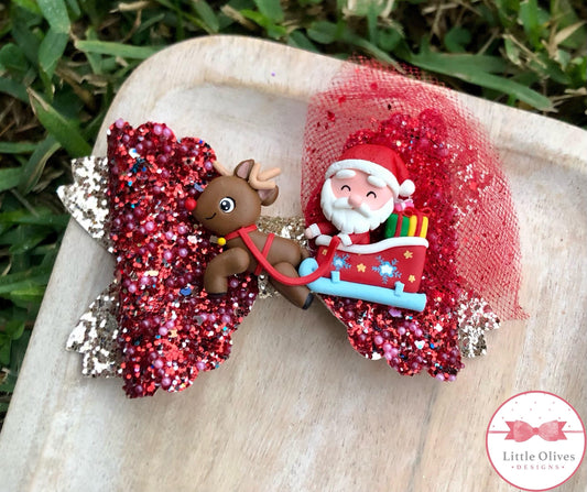 Santa sleigh clay bow