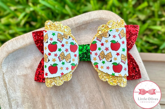 PENCIL BOWS N' APPLES BOW