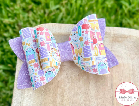CUTE BACK TO SCHOOL PURPLE BOW