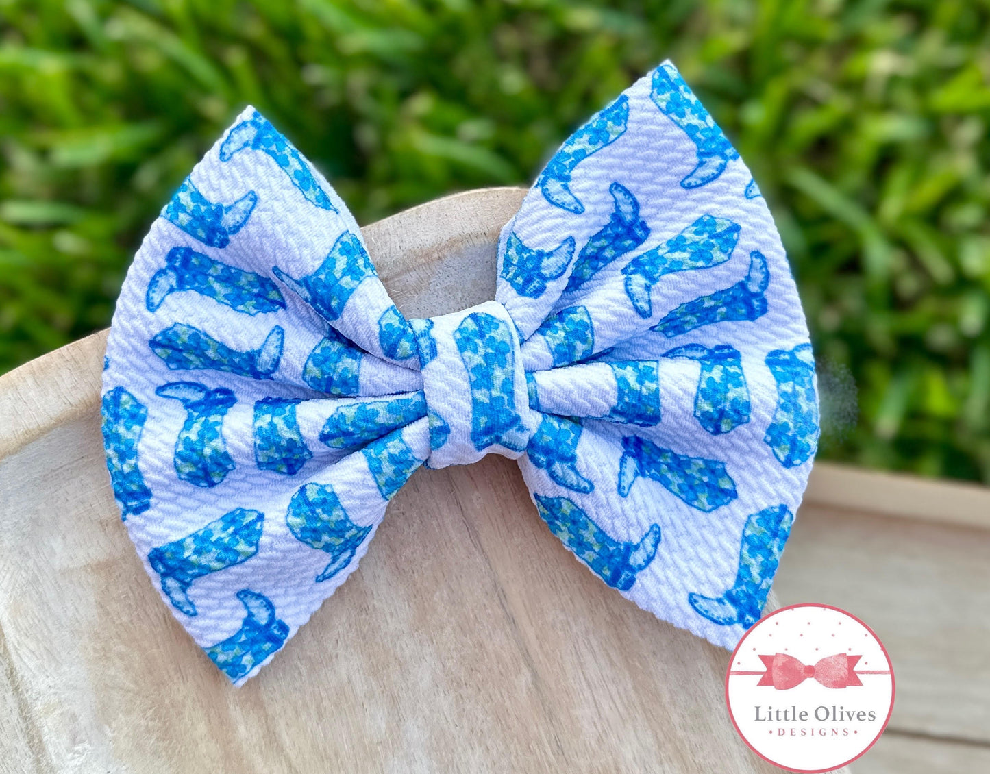 BLUE COWBOY BOOTS FABRIC BOW