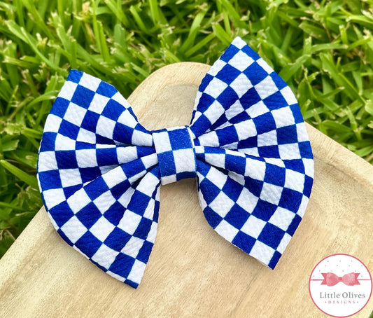 BLUE CHECKERED BOW OR SCRUNCHIE