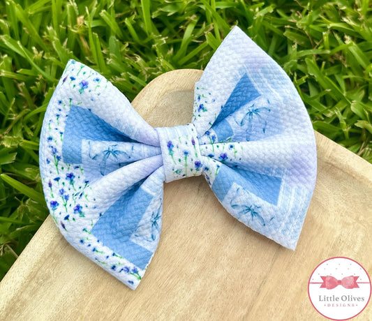 BLUE PATCHWORK BOW OR SCRUNCHI