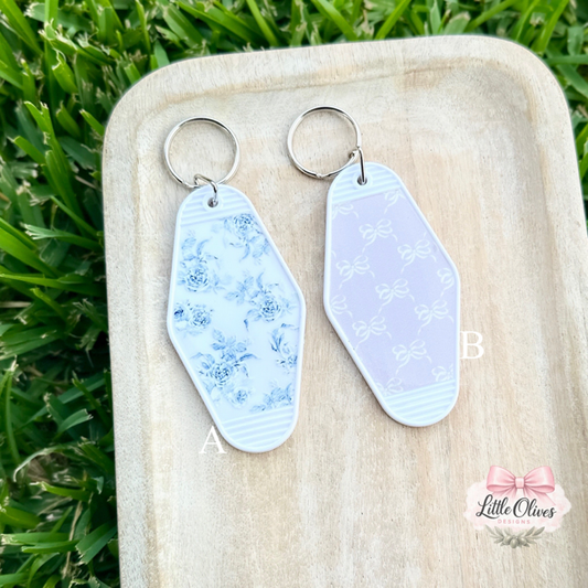BLUE & PURPLE FLORAL MOTEL KEYCHAIN