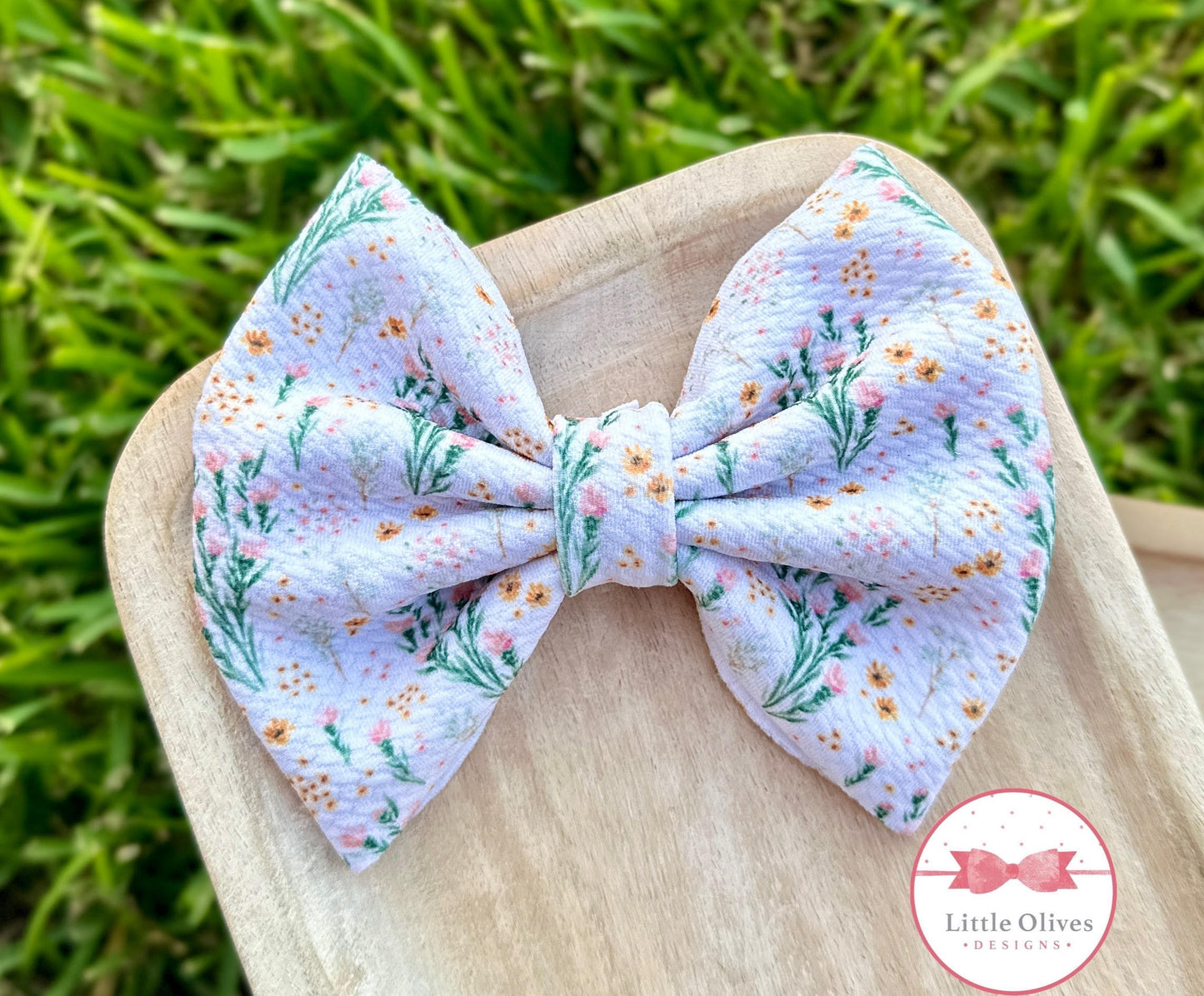 BLUSH WILDFLOWERS FABRIC BOW