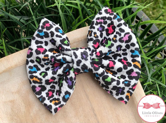 BRIGHT LEOPARD BOW OR SCRUNCHIE