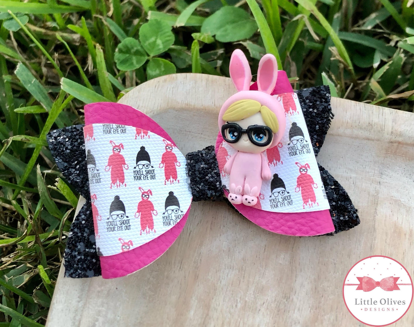 Hot pink bunny clay bow