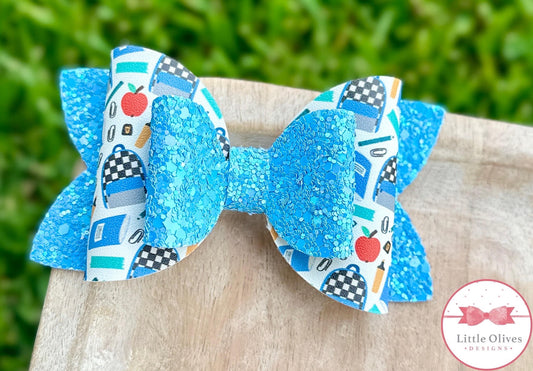 CHECKERED SCHOOL SUPPLIES BOW