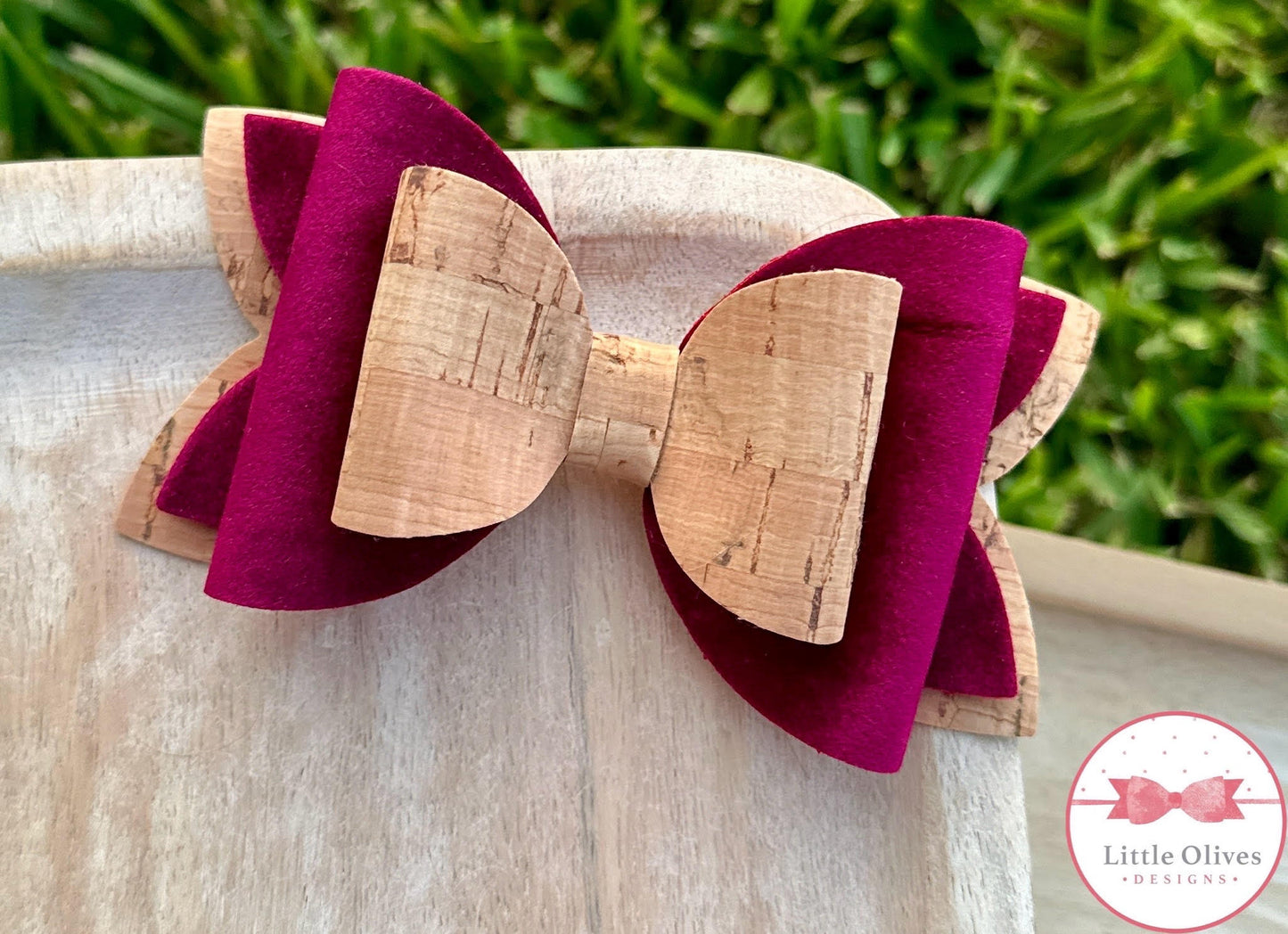 CORK & VELVET BOW - BURGUNDY