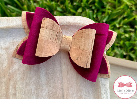 CORK & VELVET BOW - BURGUNDY