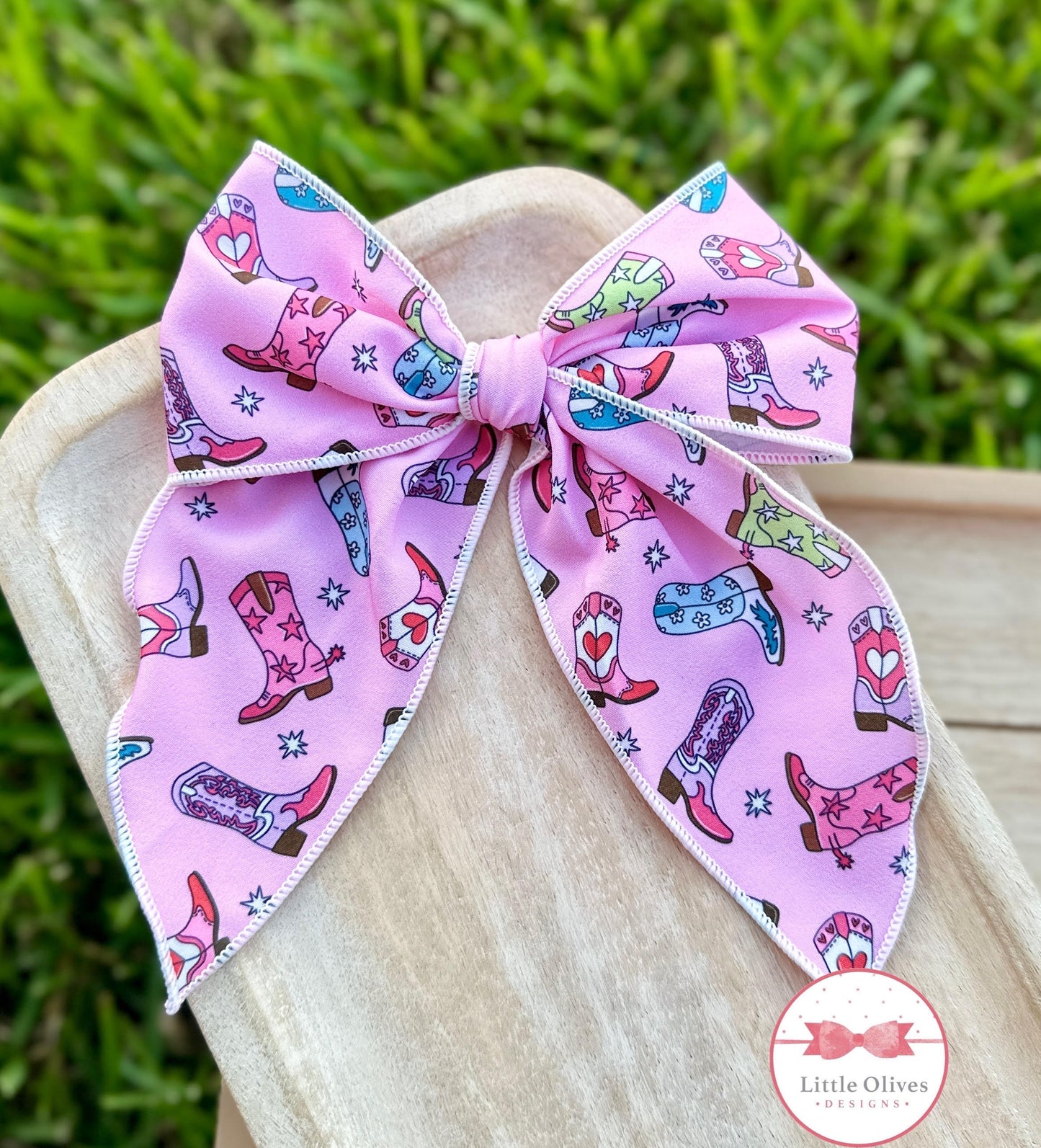 PINK COWGIRL BOOTS HAND TIED BOW