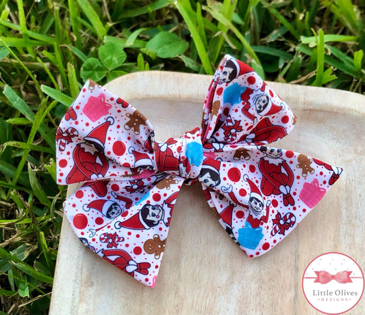 Red elf (white) S hand tied bow