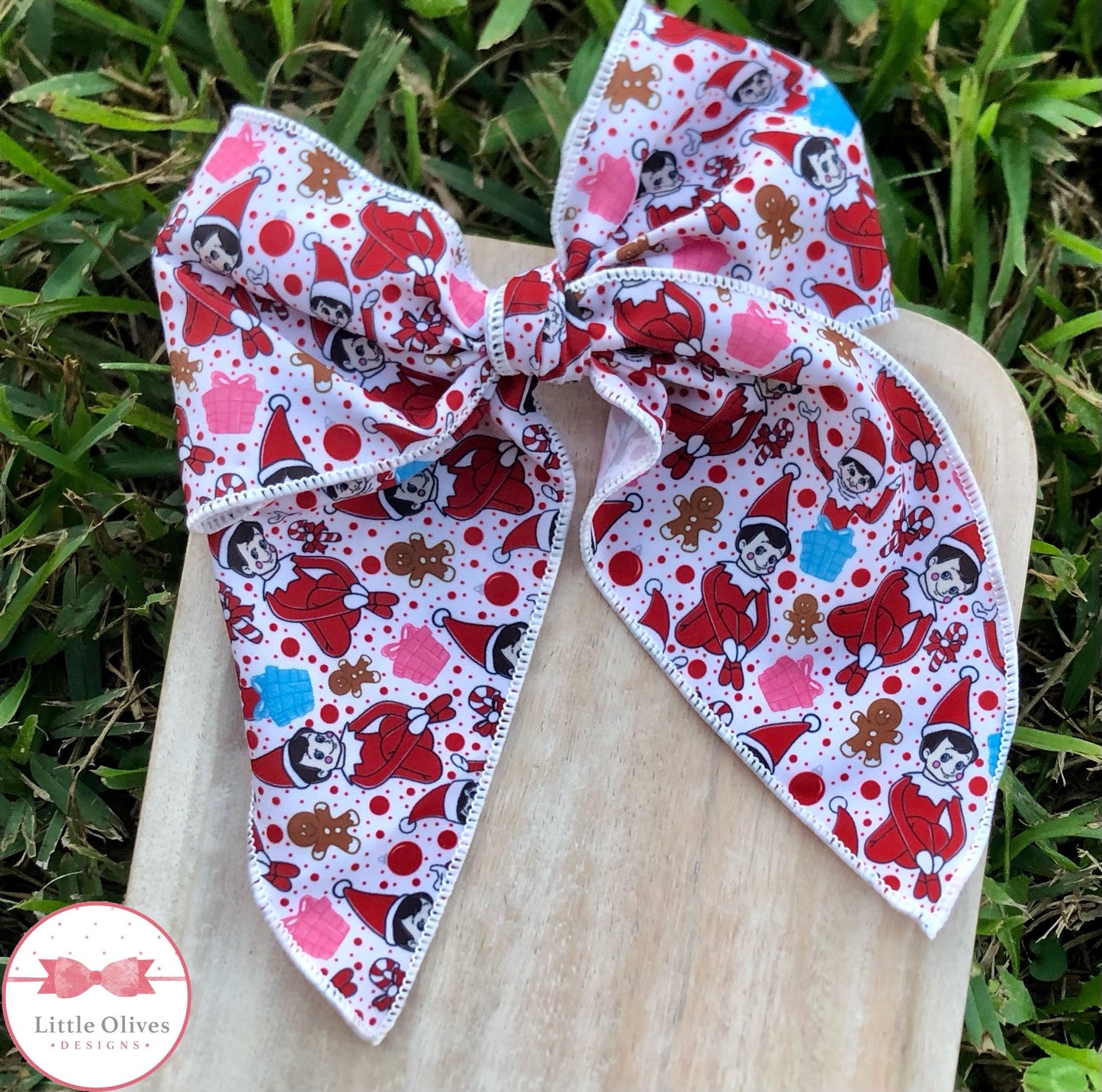 Red elf (white) L hand tied bow