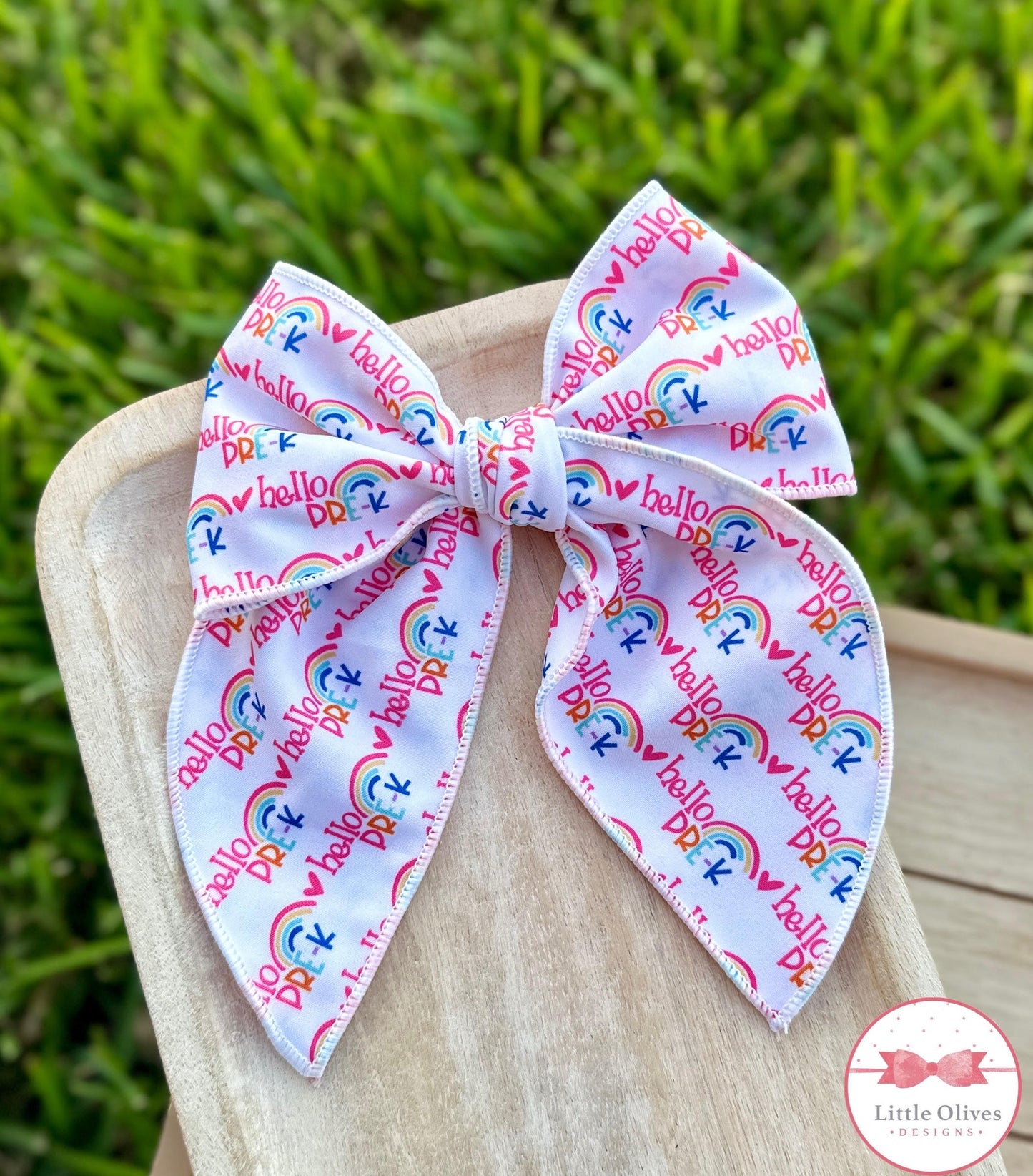 HELLO PRE-K HAND TIED BOW