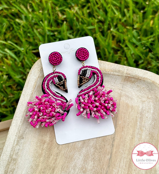 FLAMINGO BEADED STUD EARRINGS