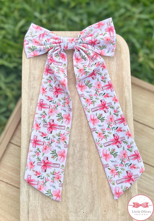 FLORAL BOW CROSSES LONG SOPHIE BOW