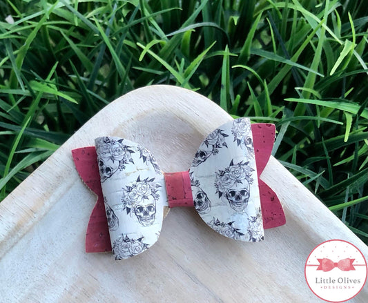 FLORAL SKULLS CORK BOW