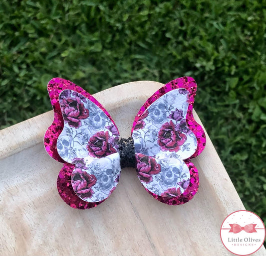 FLORAL SKULLS BUTTERFLY BOW - SALE