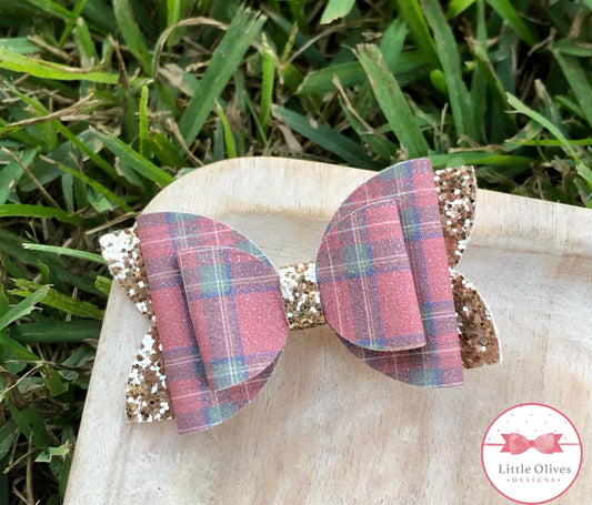 Tartan glitter suede bow