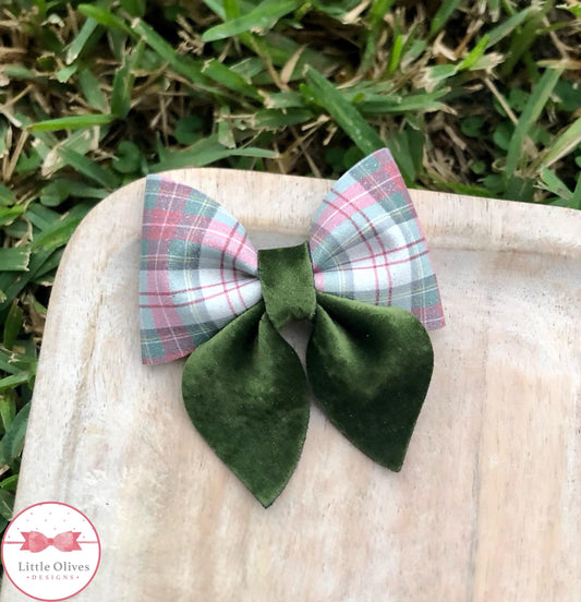 Green velvet sailor bow