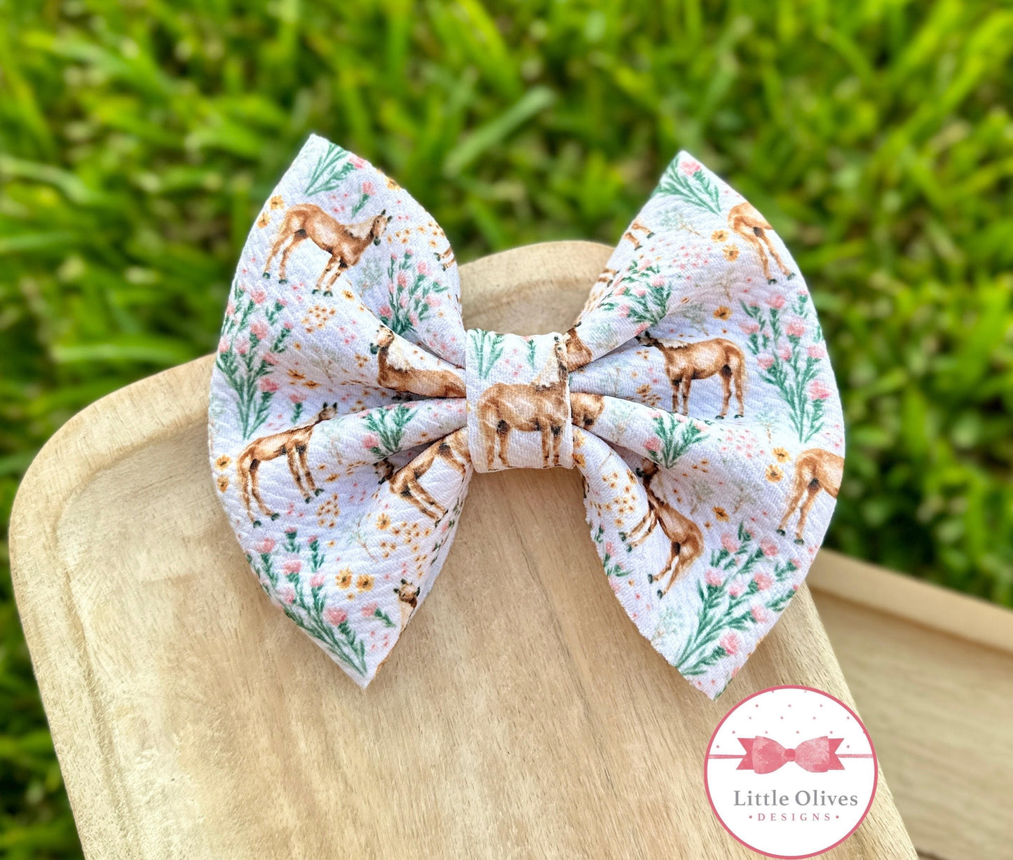 HORSES & WILDFLOWERS FABRIC BOW