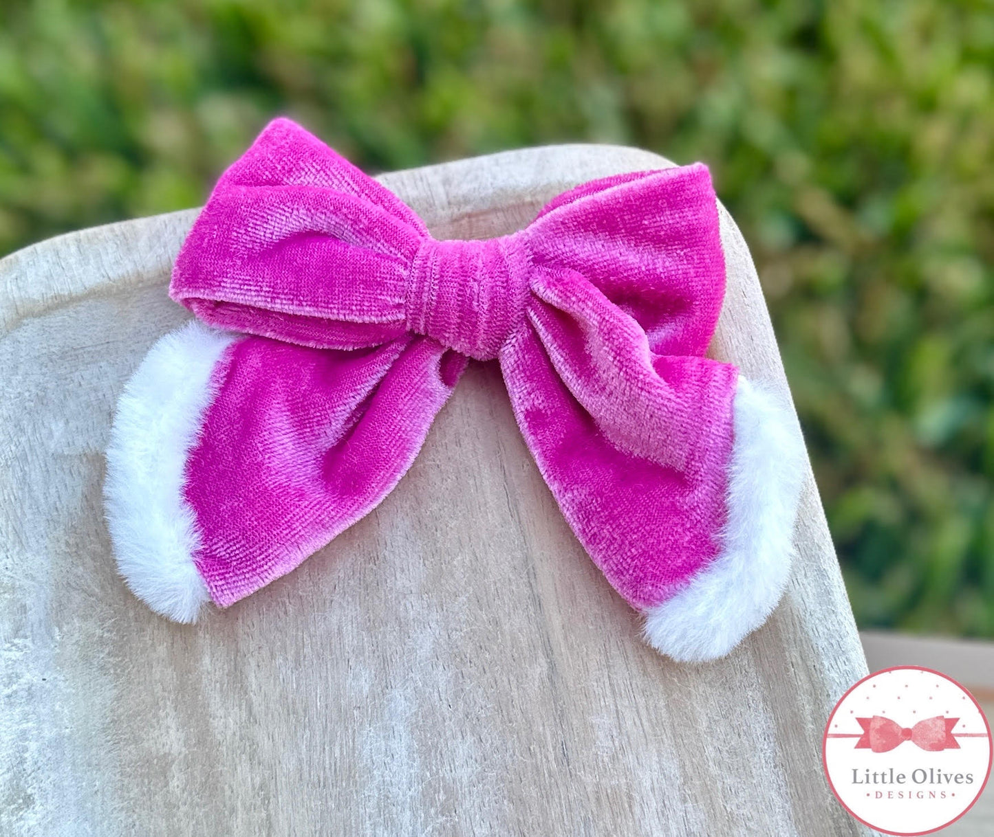 SANTA VELVET SOPHIE BOW - HOT PINK