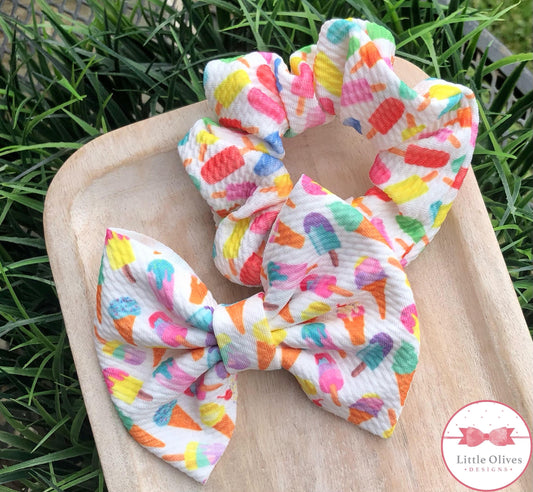 RAINBOW ICE CREAM BOW OR SCRUNCHIE