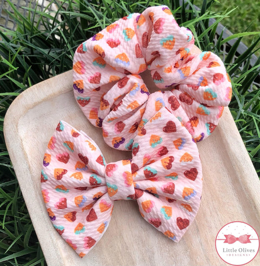 ICE CREAM HEARTS BOW OR SCRUNCHIE