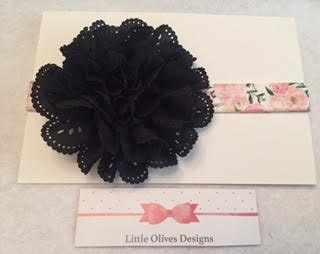 black eyelet flower with pink and black vintage inspired band