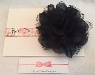 large lace and chiffon black flower with pink and black vintage inspired band