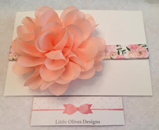 peach chiffon flower with pink and black vintage inspired band
