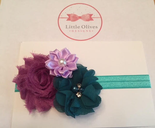plum, teal & lavender flowers with aqua band