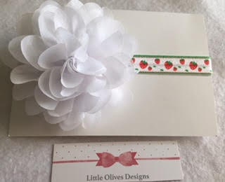 large white chiffon flower with strawberry headband