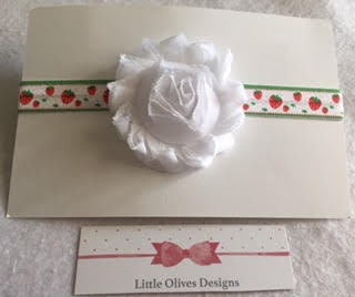 white shabby flower with strawberry headband