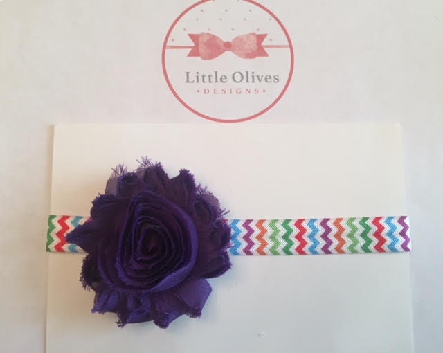 purple shabby flower with rainbow chevron headband