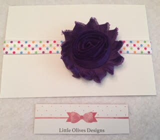 purple shabby flower with rainbow dots headband