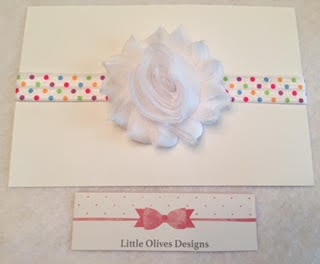 white shabby flower with rainbow dots headband