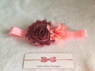 plum shabby flower with multi pink flower and pink headband