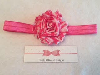 white and pink chevron shabby flower with pink elastic headband